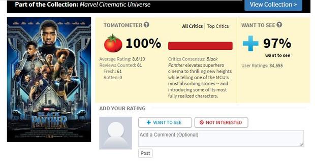 《黑豹》烂番茄新鲜度100% 61个评论全鲜 或成口碑最棒超级英雄电影(图1)